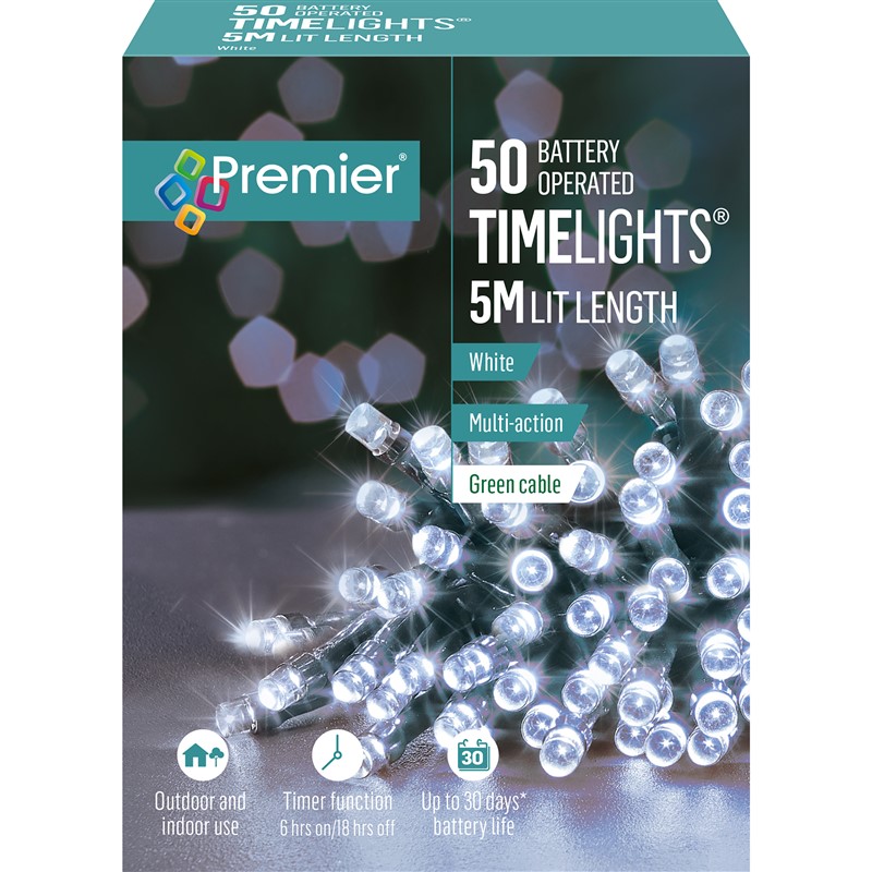 TimeLights Battery Operated MultiAction 50 LED White