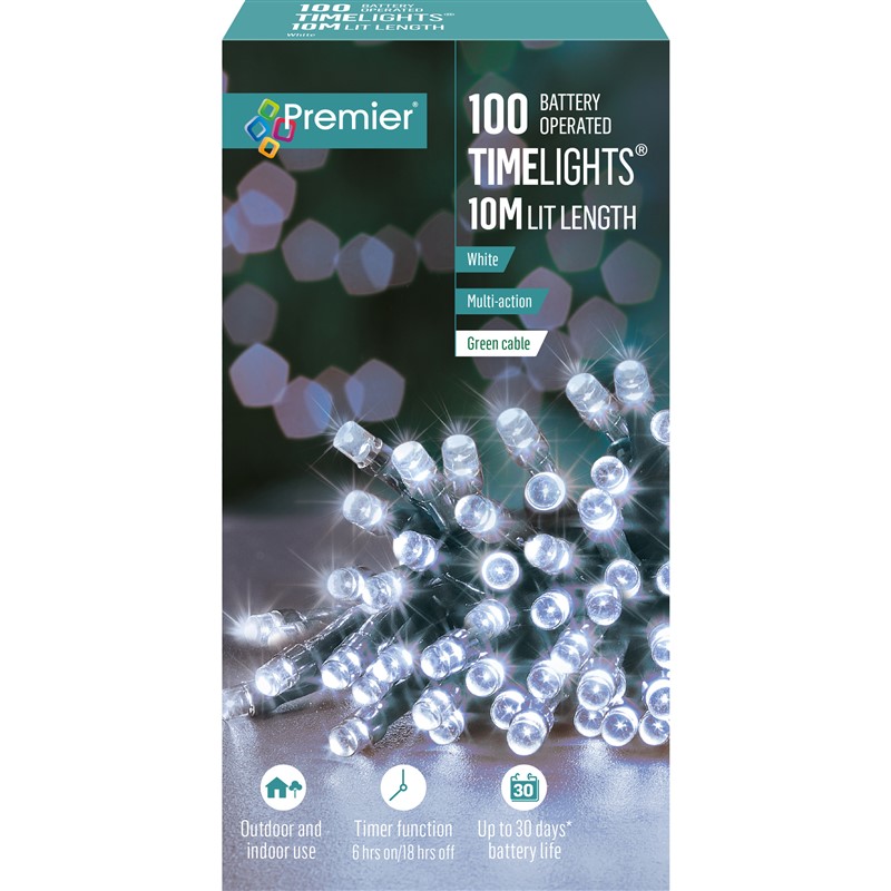 Time Lights MultiAction Timer Battery Operated 100 LED White
