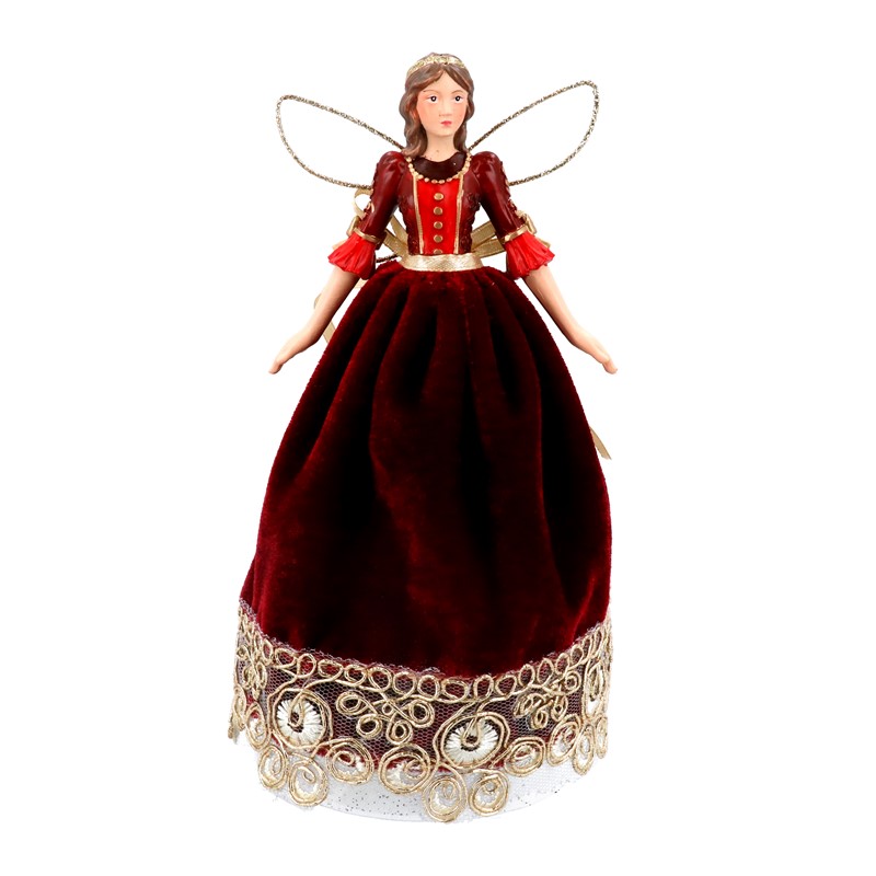 Tree Topper Fairy Red Velvet/Gold Lace Small