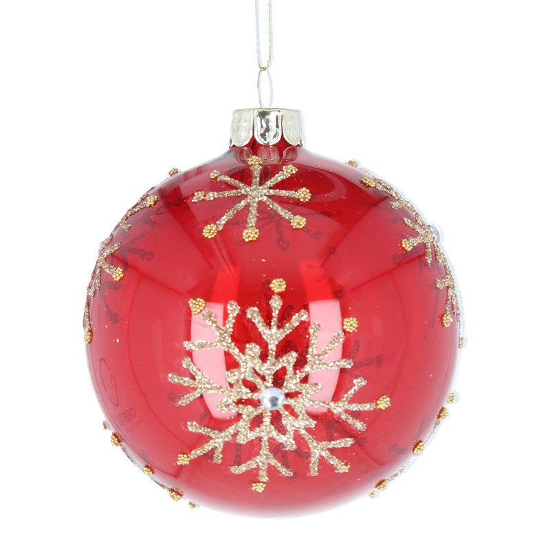 Red Glass Ball with Gold Snowflakes