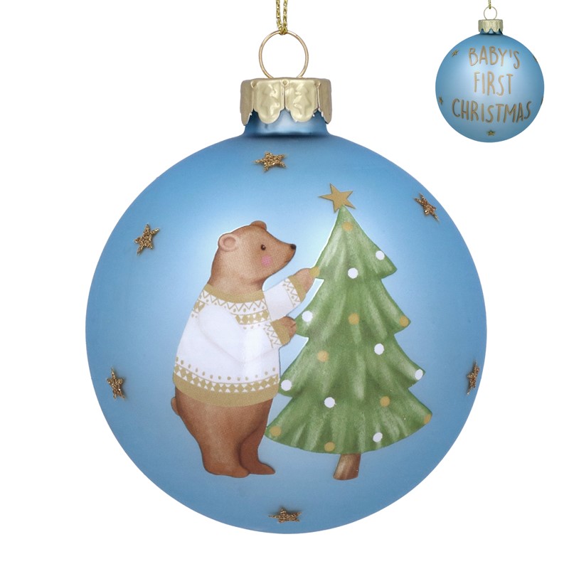 Baby's 1st Teddy Glass Ball  Blue