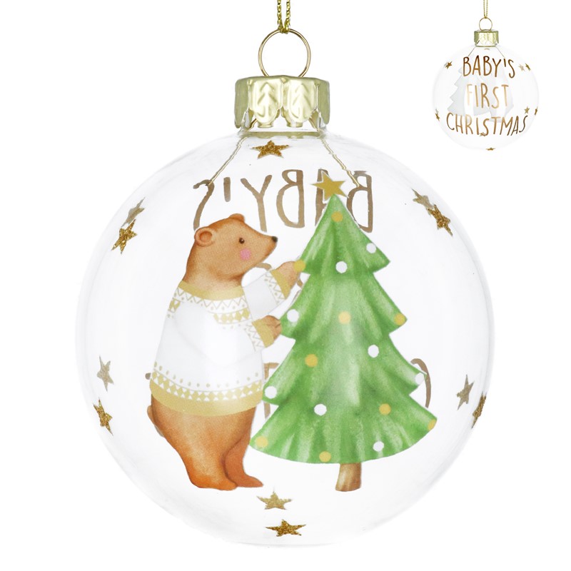 Baby's First Teddy Glass Ball Clear
