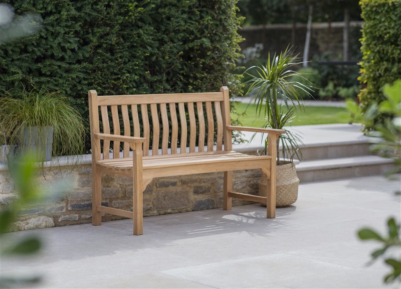 Curved Back Flat Arm 2 Seat Teak Bench
