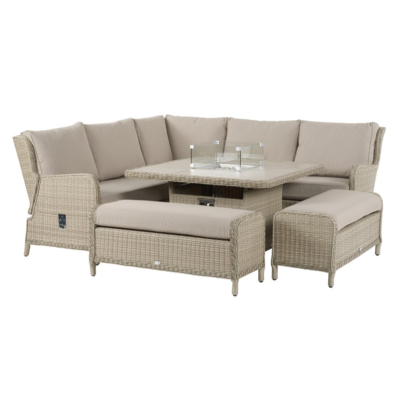 Chedworth Reclining Square Sofa Fire Pit Set - Sandstone